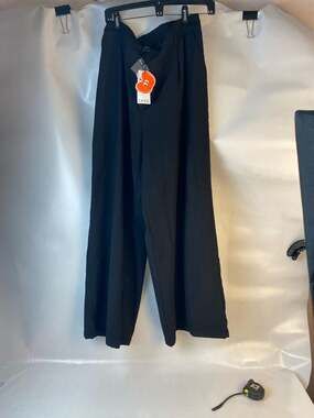 Cider High Waisted Solid Wide Leg Trousers in Black XL